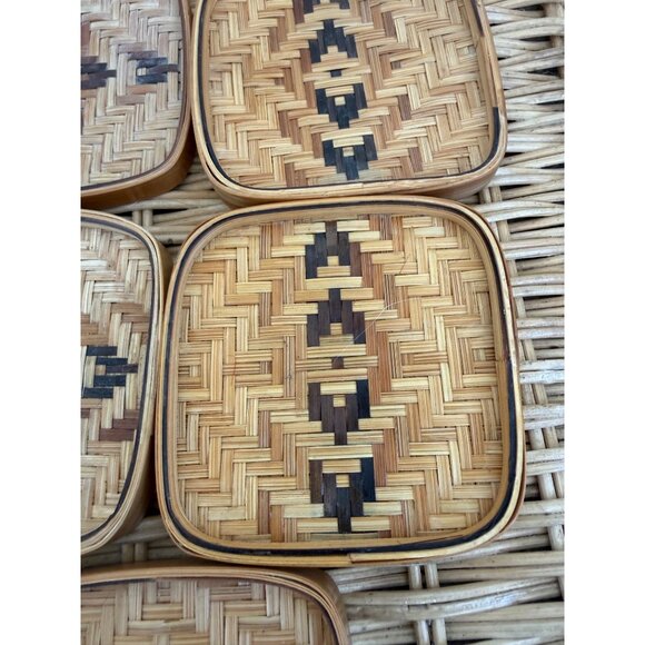 Vintage 70s Wicker Rattan Set of 5 coasters Barware Retro Boho - Picture 5 of 12